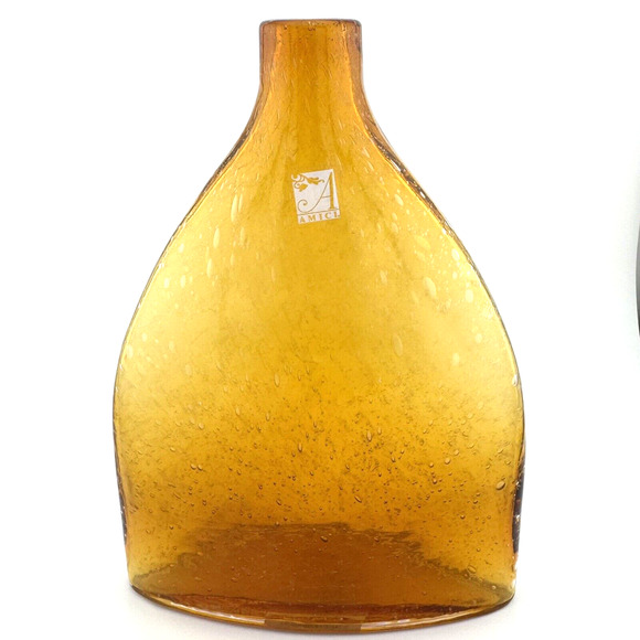 Vintage AMICI 20th Century Bubble Glass Bell-Shaped VASE Bottle 5”+ ~ Amber/Gold - Picture 1 of 8